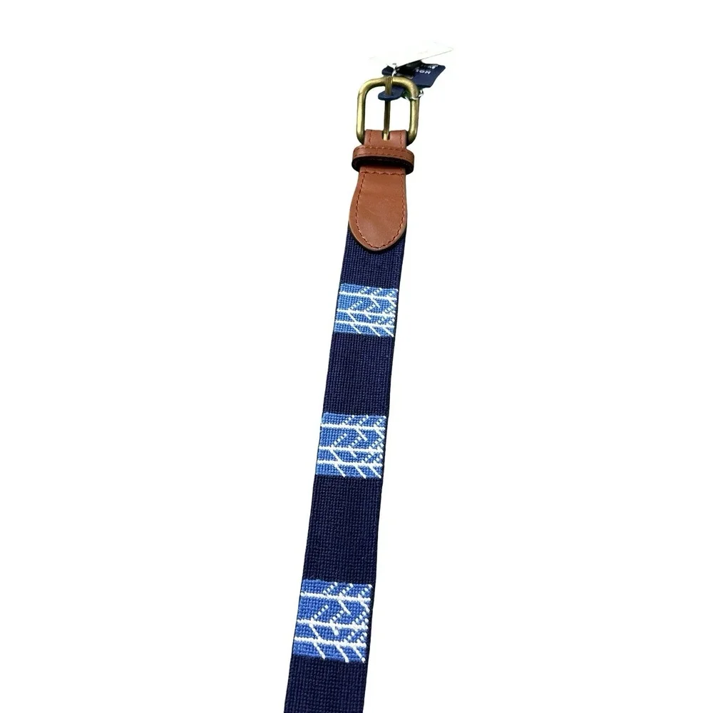 Smathers & Branson Needlepoint Blue Stitched Mens Golf Belt Size 38 NWT